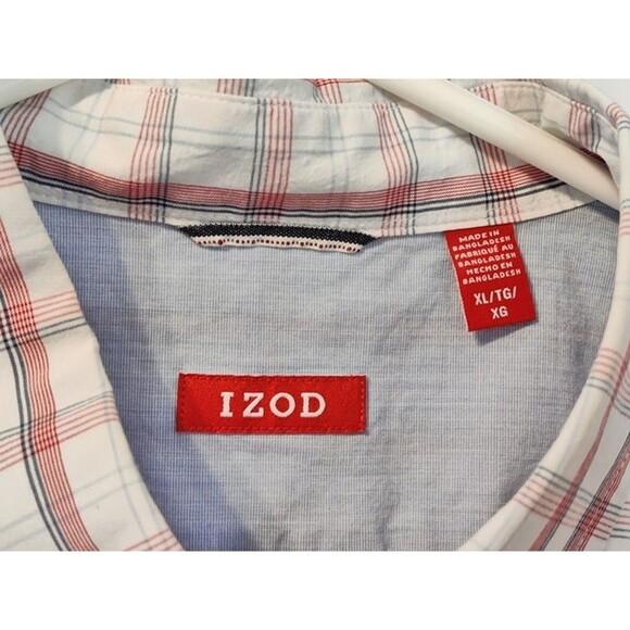 Men's Izod Red-White Plaid Short Sleeve Shirt XL - Picture 7 of 8